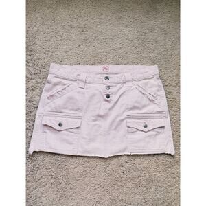 Joie Pink Denim Mini Skirt Distressed Button Fly Cargo Pockets Raw Hem Size 10